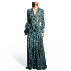 Veronica Beard long sleeve maxi print dress with slit.